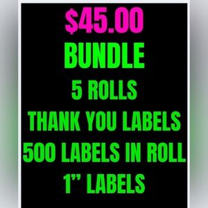 Stickers Thank You Bundle of 5 Rolls, 1 inch Labels, NWT, Resell or Keep for you